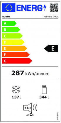 Robin Ψυγειοκαταψύκτης 481lt Total NoFrost Υ192xΠ70xΒ72εκ. Inox RB-492