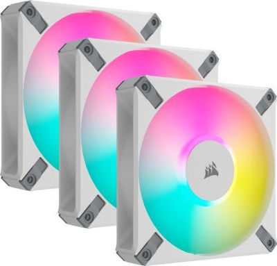 Corsair AF120 Elite Case Fan με RGB Φωτισμό και Σύνδεση 4-Pin PWM 3τμχ Λευκό