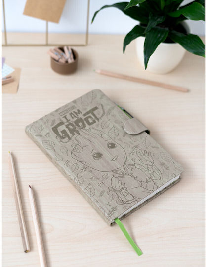 Grupo Erik Marvel Guardians Of The Galaxy Groot Notizbuch A5 Bullet Journal 90 Blätter mit Punkten mit Hartcover und Stifthalter Beige