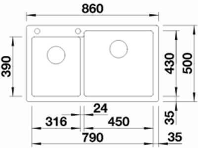 Blanco Pleon 9 527142 Unterbau Spüle Rechts aus Verbundgranulat B86xT50cm Soft White