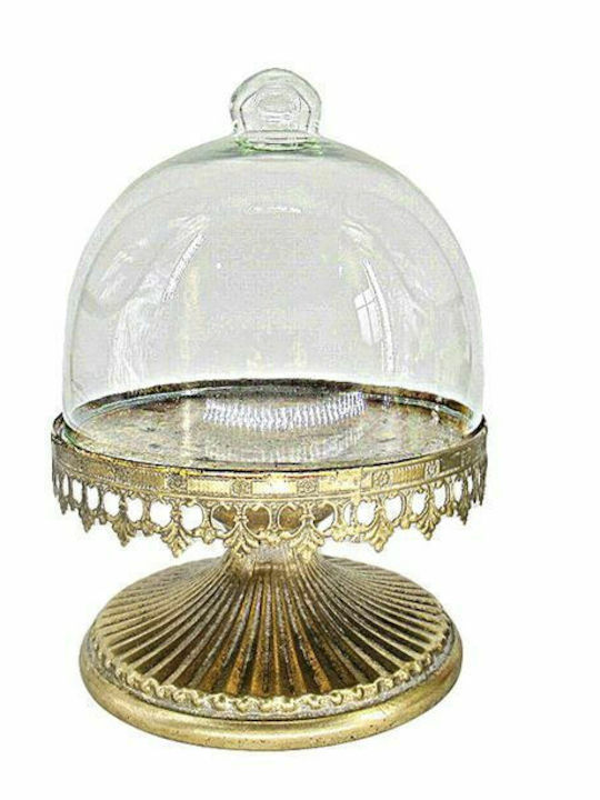 JK Home Decoration Τουρτιέρα Γυάλινη με Καπάκι & Πόδι Χρυσή 16x16x22εκ.