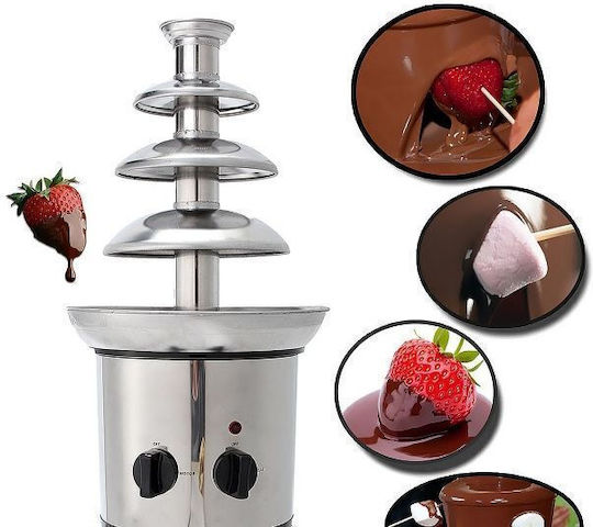Silver Chocolate Fountain with 4 Flats Fondue 170W 21x21x45cm