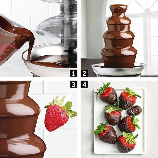 Silver Chocolate Fountain with 4 Flats Fondue 170W 21x21x45cm