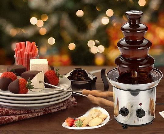 Silver Chocolate Fountain with 4 Flats Fondue 170W 21x21x45cm