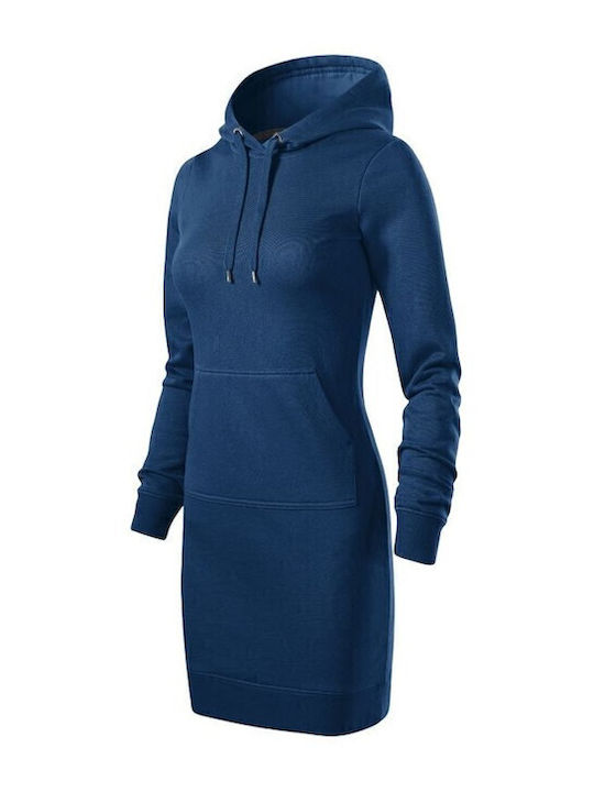 Mini Sportliches Damenkleid Langärmelig mit Kapuze Blau