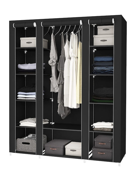 Songmics Fabric Wardrobe with Zipper and Shelves in Black Color 150x45x175cm