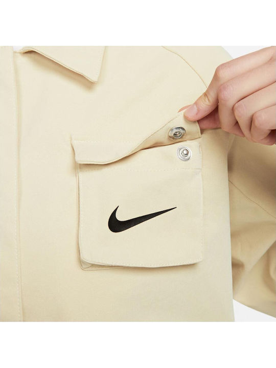 Sportswear Κοντό Γυναικείο Μπουφάν για Χειμώνα Μπεζ