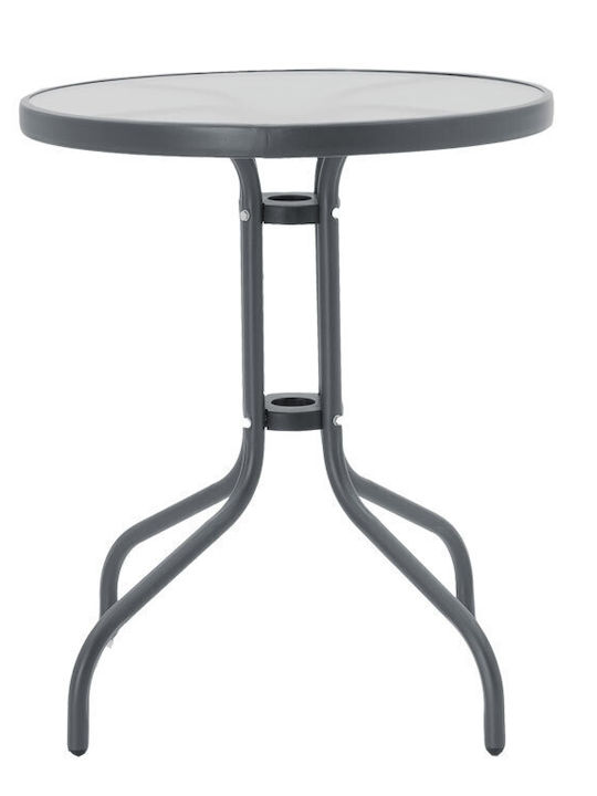 Watson Outdoor Table for Small Spaces with Glass Surface and Metal Frame Γκρι 60x60x70cm