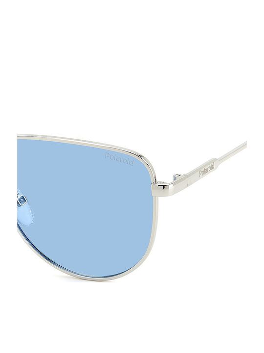 Polaroid Unisex Sunglasses with Silver Metal Frame and Light Blue Polarized Lens