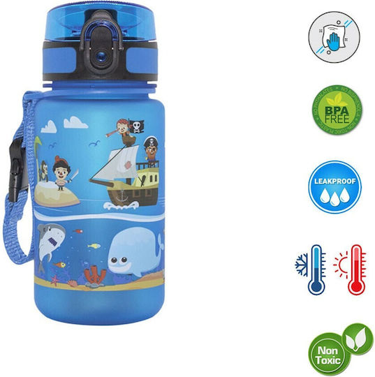 AlpinPro Kids Water Bottle Pirates Plastic with Straw Non Spill Blue 350ml