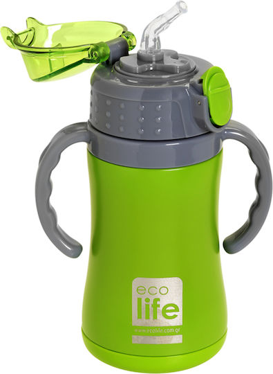 Ecolife Παιδικό Παγούρι Θερμός Ανοξείδωτο με Καλαμάκι Πράσινο 300ml