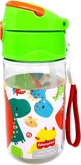 Fisher Price Dinosaur Kids Water Bottle Dinosaur Plastic with Straw Green 350ml