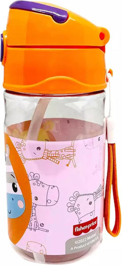Fisher Price Giraffe Kids Water Bottle Plastic with Straw Orange 350ml