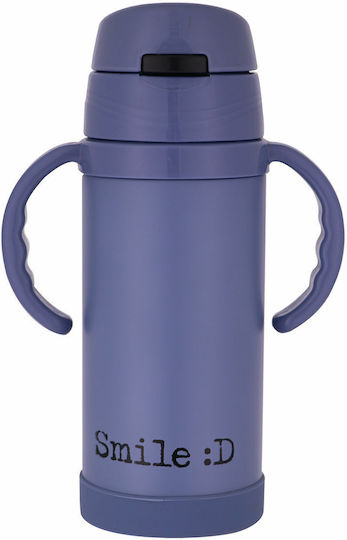 Estia Slogans Kids Water Bottle Thermos Stainless Steel with Straw Smile Blue 350ml
