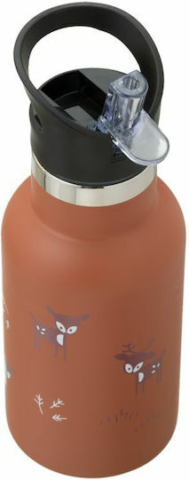 Fresk Kids Water Bottle Thermos Stainless Steel with Straw Deer Amber 350ml