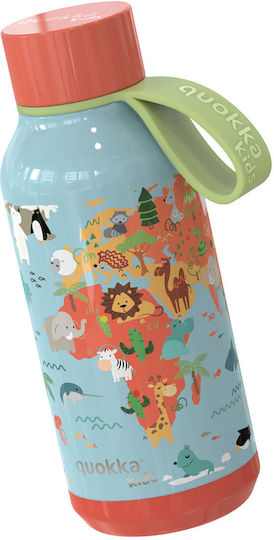 Quokka Map Of Life Kids Water Bottle Thermos Stainless Steel with Screw Cap Non Spill Light Blue 330ml