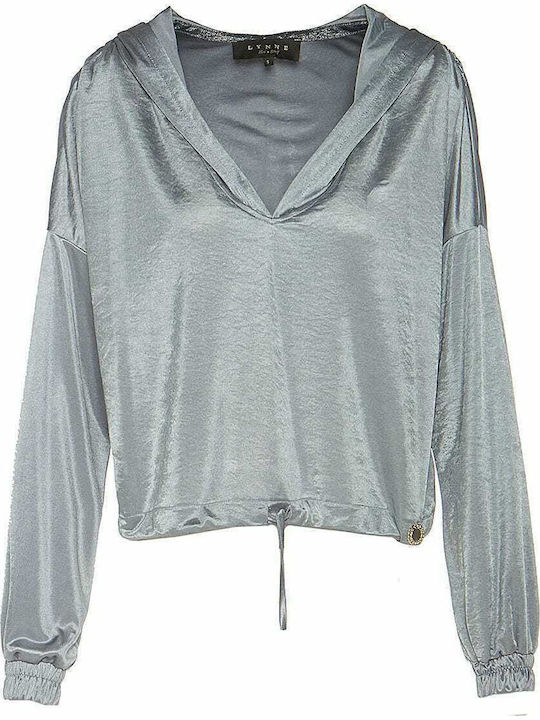 Women's Crop Top Long Sleeve with Hood Silver