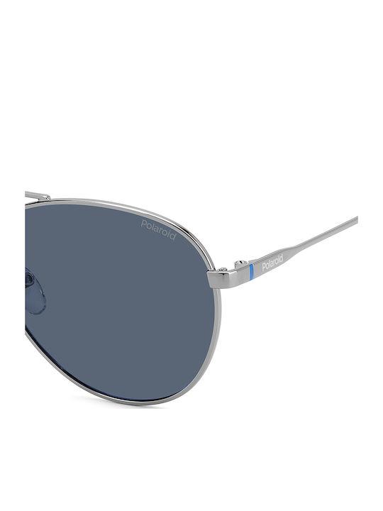 Polaroid Unisex Sunglasses with Silver Metal Frame and Blue Polarized Lens PLD4142/G/S/X 6LB/C3