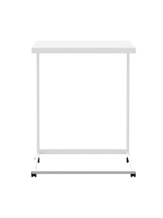 Rectangular Side Table Wooden with Wheels White M55xL35xH70cm