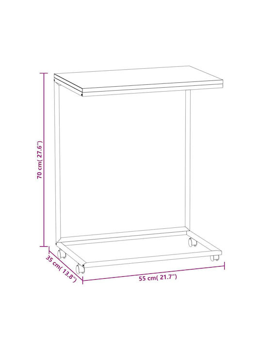 Rectangular Side Table Wooden with Wheels White M55xL35xH70cm