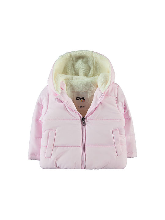 Baby jacket with hood and lining pink for girls (6-24 months)