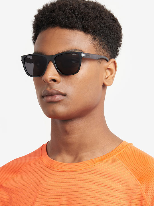 Polaroid Unisex Sunglasses with Black Horn-Rimmed Frame and Blue Polarized Mirror Lens PLD2138/S 0VK/5X