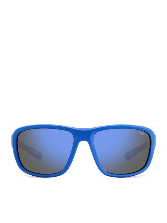 Polaroid Unisex Sunglasses with Blue Plastic Frame and Burgundy Polarized Lens PLD7049/S FLL/QG