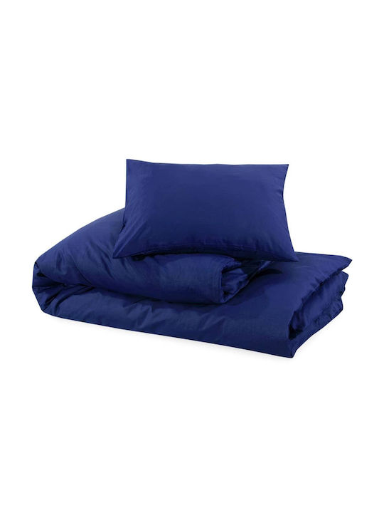 vidaXL Duvet Cover Set Cotton Single with Pillowcase 140x200 Navy Blue