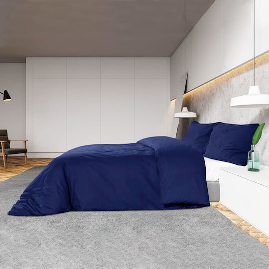 vidaXL Duvet Cover Set Cotton Single with Pillowcase 140x200 Navy Blue