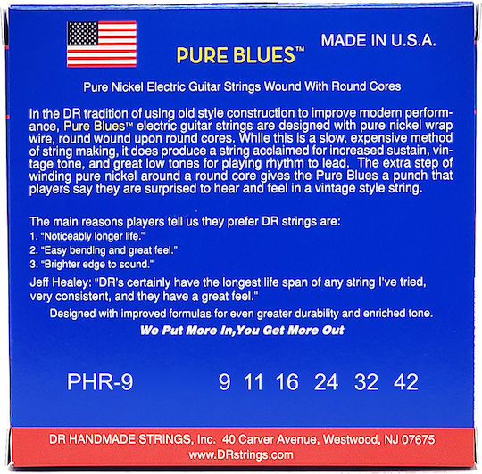 DR Pure Blues Σετ Χορδών Pure Nickel Ηλεκτρικής Κιθάρας 9 - 42" Light