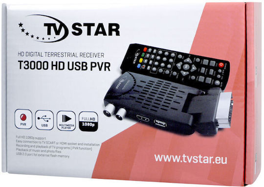 TV Star T3000 Ψηφιακός Δέκτης Mpeg-4 Full HD (1080p) με Λειτουργία PVR (Εγγραφή σε USB) Σύνδεσεις SCART / HDMI / USB