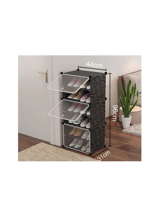 Plastic Shoe Organizer with 6 Shelves Black 44x31x96cm