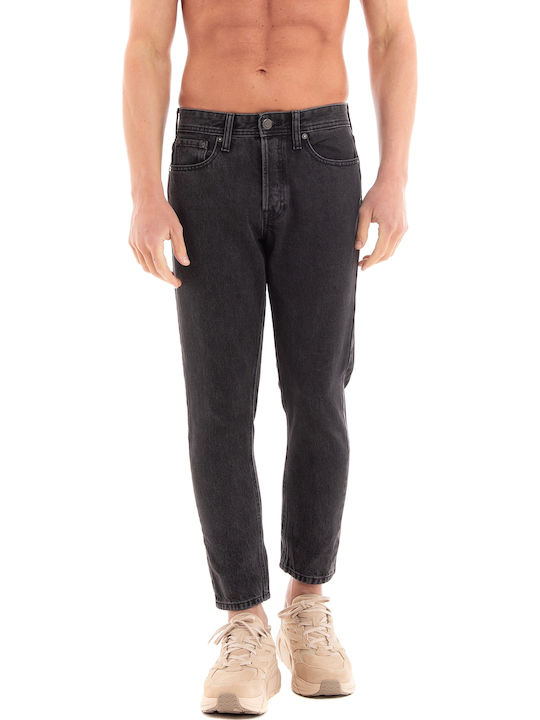 Frank Men's Cropped Jeans Pants with Loose Tapered Fit Black