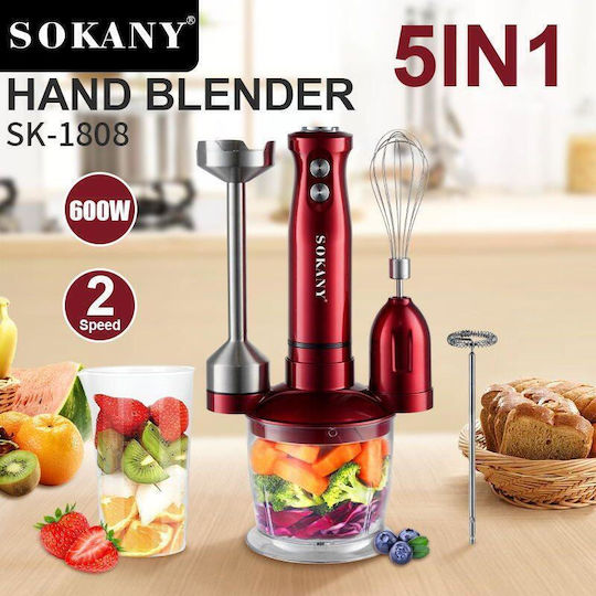 Sokany SK-1808 Ραβδομπλέντερ με Ανοξείδωτη Ράβδο 600W Κόκκινο