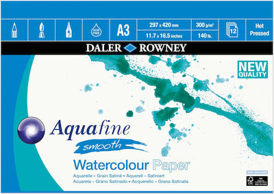 Daler Rowney Μπλοκ Ακουαρέλας Aquafine Pad Smooth 300gr A3 29.7x42cm 12 Φύλλα