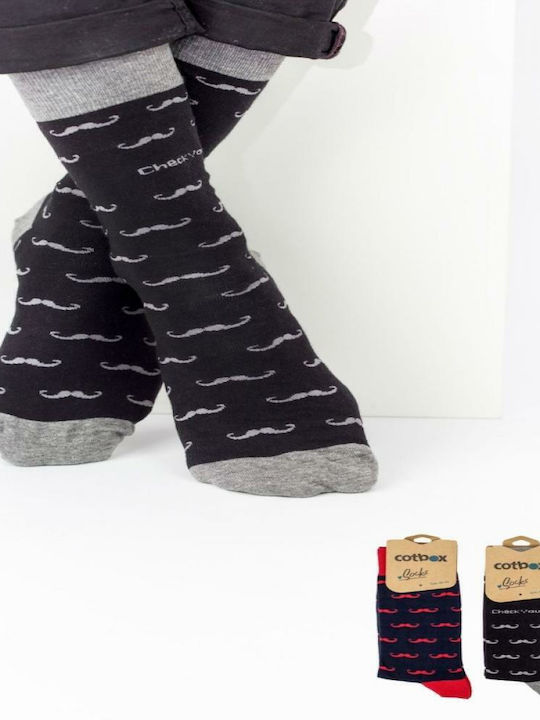 Cotbox Moustache Herren Gemusterte Socken Schwarz 2Pack
