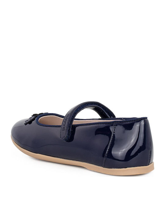 Kids Patent Leather Ballerinas with Hoop & Loop Closure Blue