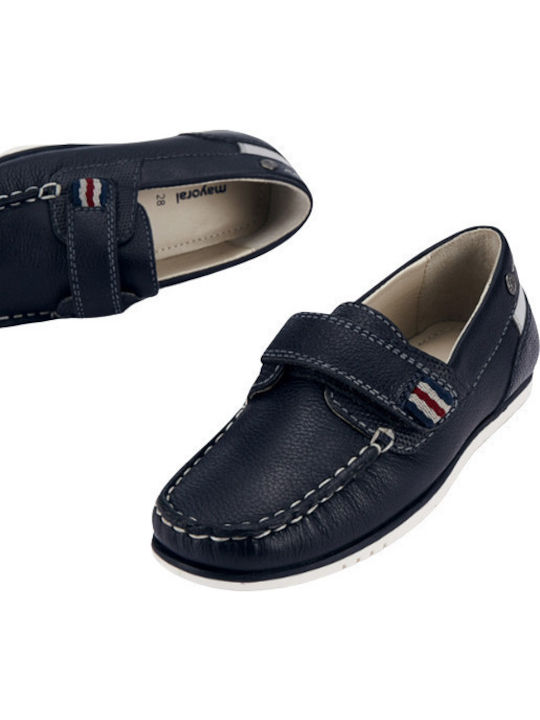 Boys Anatomic Leather Moccasins with Velcro Navy Blue