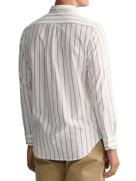 Gant Men's Shirt Long Sleeve Cotton Striped Ecru