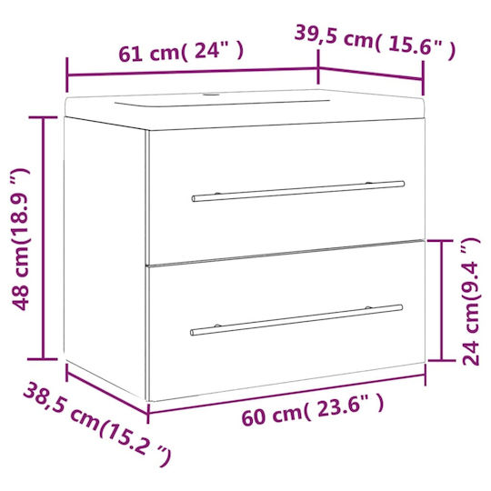 vidaXL Πάγκος με Νιπτήρα Μ60xΒ38.5xΥ48cm Δρυς