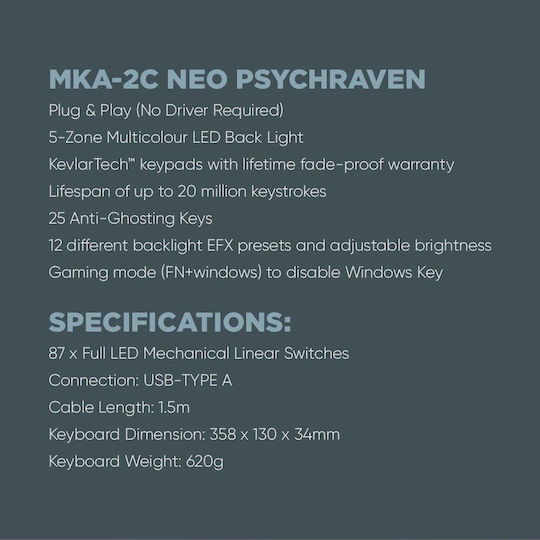 Armaggeddon MKA-2C Neo Gaming Μηχανικό Πληκτρολόγιο Tenkeyless με Custom Brown διακόπτες και RGB φωτισμό (Αγγλικό US)