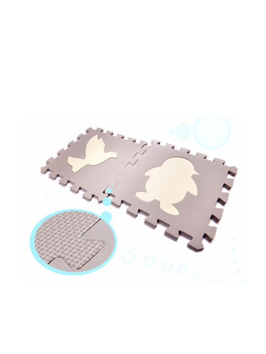 Interactive Foam Floor Puzzle with Animals Grey-Ecru 36pcs