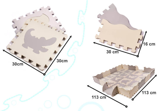 Interactive Foam Floor Puzzle with Animals Grey-Ecru 36pcs