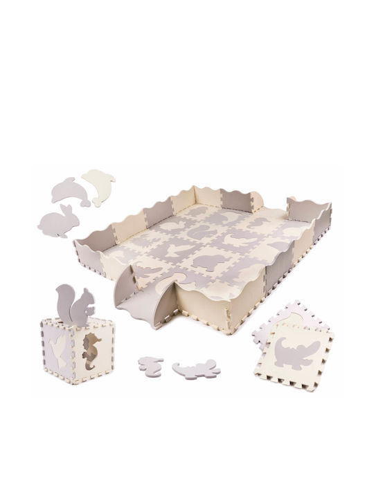 Interactive Foam Floor Puzzle with Animals Grey-Ecru 36pcs