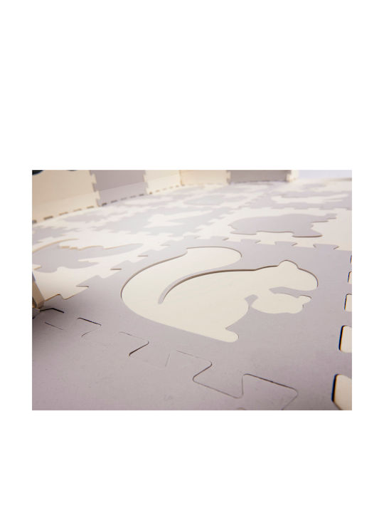 Interactive Foam Floor Puzzle with Animals Grey-Ecru 36pcs