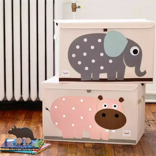3 Sprouts Kinder Aufbewahrungsbox Faltbar aus Stoff Hippo Rosa 61x37x38cm 1Stück