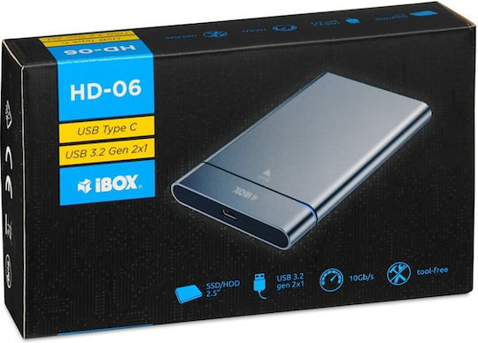iBox HD-06 Θήκη για Σκληρό Δίσκο 2.5" SATA III με σύνδεση Type-C σε Γκρι χρώμα