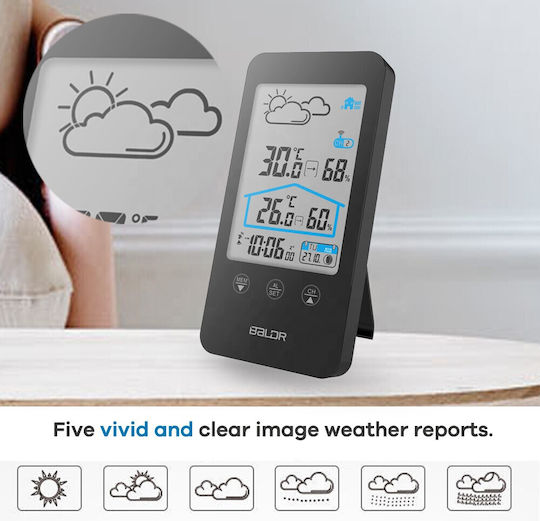 Baldr LCD Touch Screen Wireless Digital Weather Station Wall Mounted / Tabletop Black