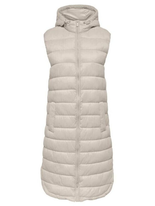Melody Women's Long Puffer Jacket for Winter with Hood Beige Light