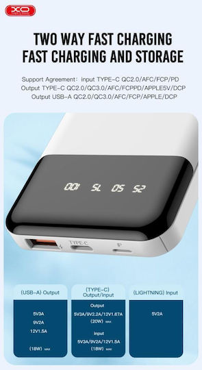 XO PR191 Power Bank 10000mAh 20W με Θύρα USB-A και Θύρα USB-C Power Delivery / Quick Charge 2.0 / Quick Charge 3.0 Μαύρο